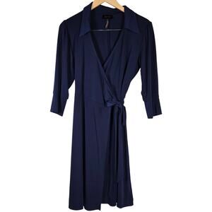 Laundry By Design Navy Collared Wrap 3/4 Sleeve Dress S